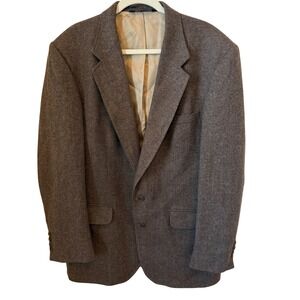 Lands' End Wool Lambswool Herringbone Blazer 42L Brown Tweed USA